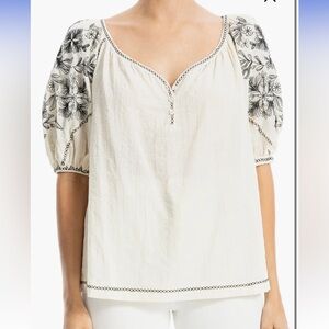 Max Studio Embroidered Puff Sleeve Top